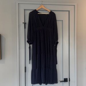 Madewell Navy and Pink Dotted Midi Dress